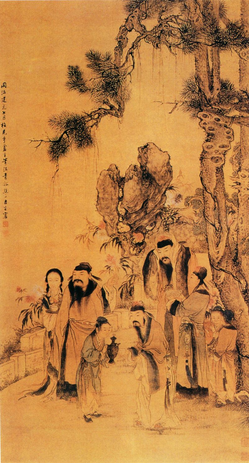 A painting by Qing painter Qian Hui'an depicts Han Qi and three other potential prime ministers wearing peonies
